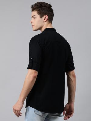 black solid casual shirt - 17451376 - Standard Image - 3