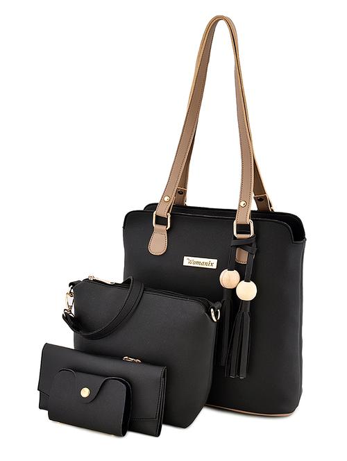 black leatherette (pu) combo handbag - 17451412 - Standard Image - 1