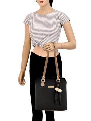 black leatherette (pu) combo handbag - 17451412 - Standard Image - 5
