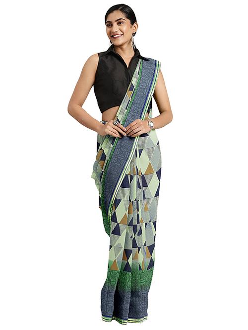 geometric printed saree with blouse - 17451619 - Standard Image - 1