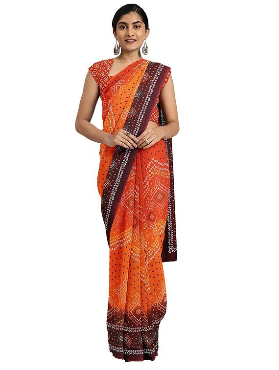 bnadhani printed saree with blouse - 17451625 - Zoom Image - 1