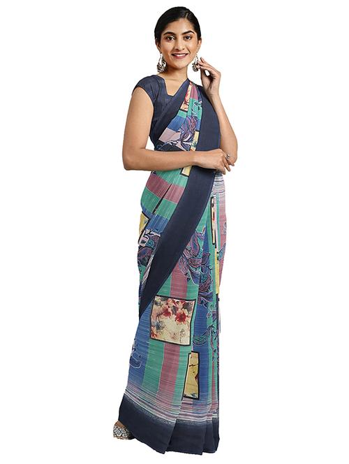 floral printed saree with blouse - 17451682 - Standard Image - 1