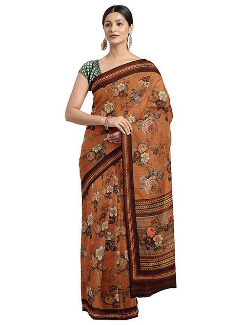 floral printed saree with blouse - 17451708 - Standard Image - 1