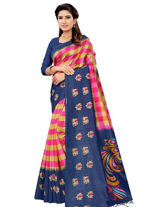 check printed saree with blouse - 17451749 - Standard Image - 1