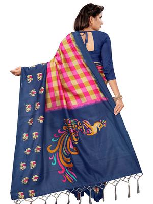 check printed saree with blouse - 17451749 - Standard Image - 2