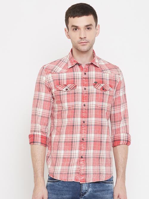 pink checkered casual shirt - 17452628 - Standard Image - 1