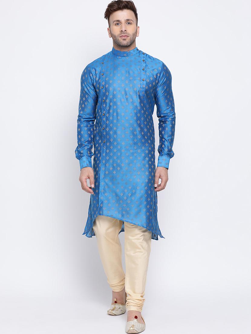 blue jacquard pure silk kurta pyjama set - 17453065 - Zoom Image - 1