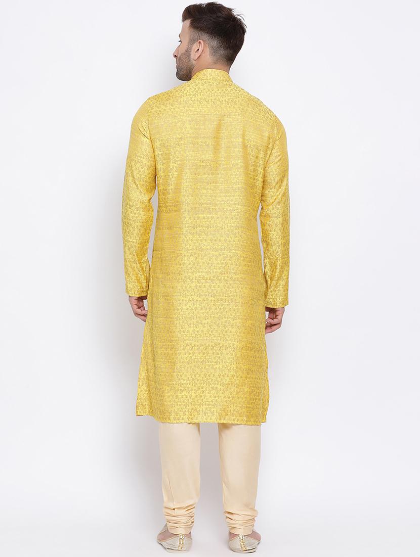 yellow jacquard silk blend kurta pyjama set - 17453101 - Zoom Image - 3
