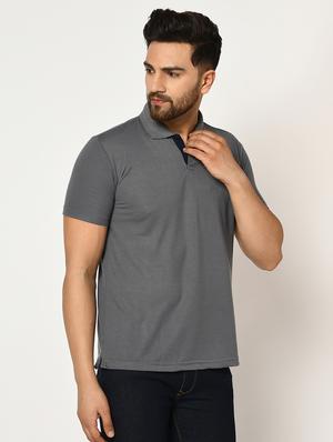 grey solid collared t-shirt - 17453417 - Standard Image - 2