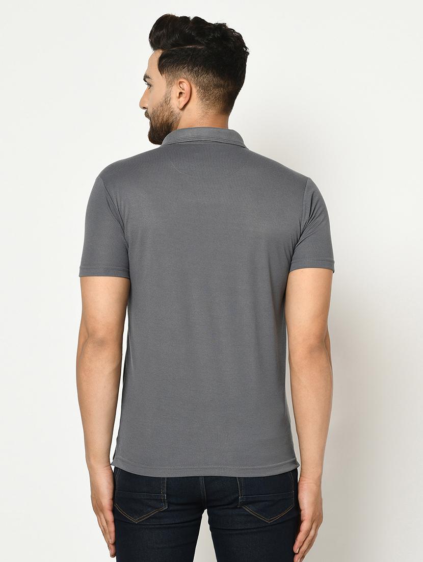 grey solid collared t-shirt - 17453417 - Zoom Image - 3