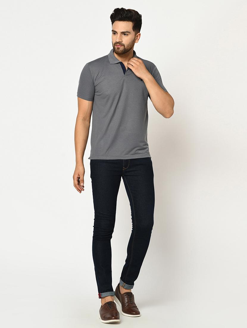 grey solid collared t-shirt - 17453417 - Zoom Image - 4