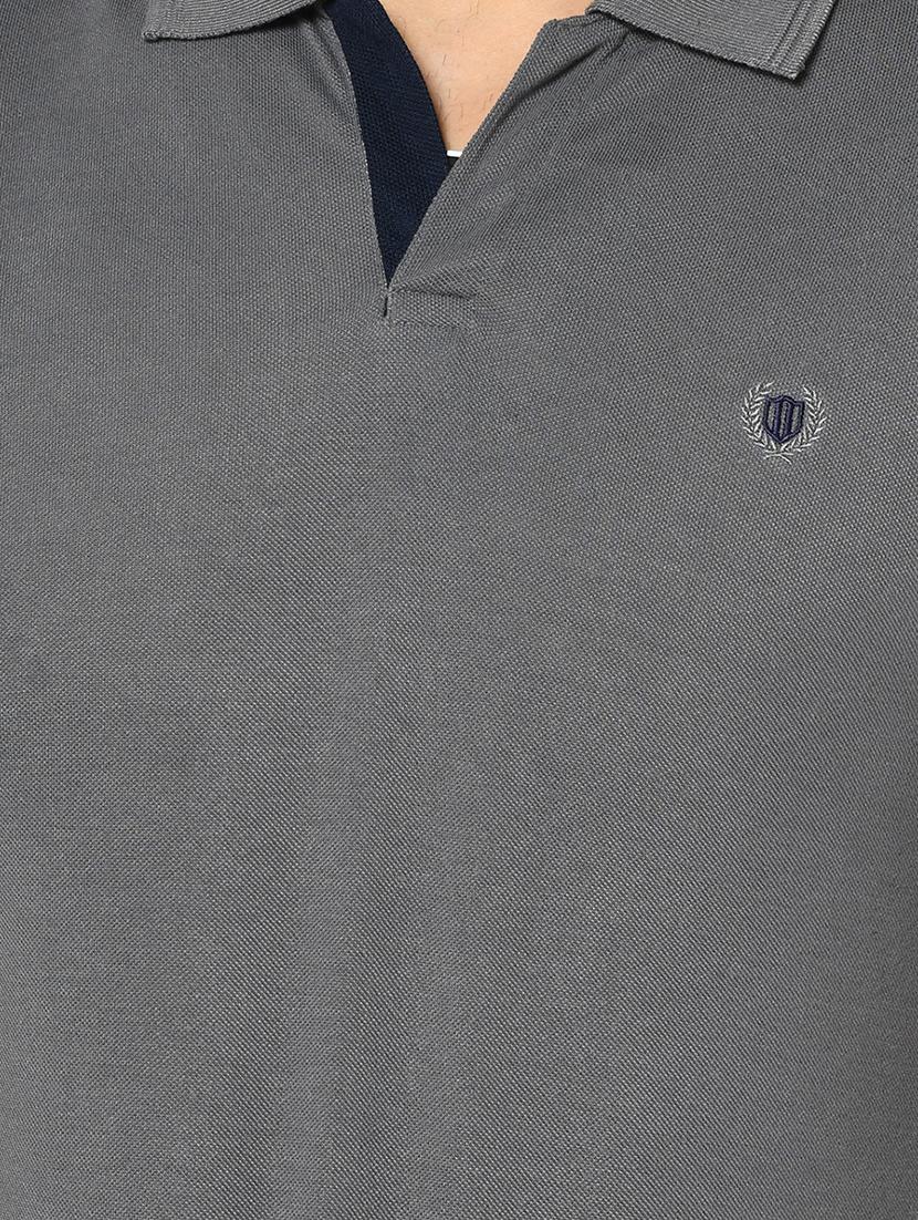 grey solid collared t-shirt - 17453417 - Zoom Image - 5