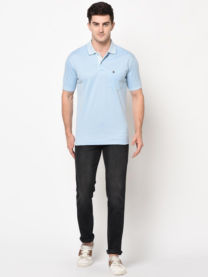 light blue solid polo t-shirt - 17453543 - Zoom Image - 4