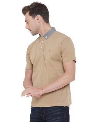 beige solid collared t-shirt - 17453685 - Standard Image - 2