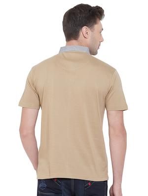 beige solid collared t-shirt - 17453685 - Standard Image - 3
