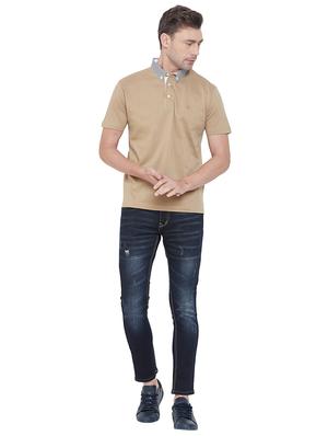 beige solid collared t-shirt - 17453685 - Standard Image - 4