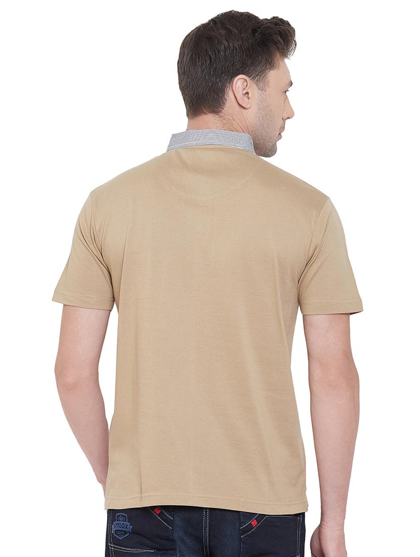 beige solid collared t-shirt - 17453685 - Zoom Image - 3