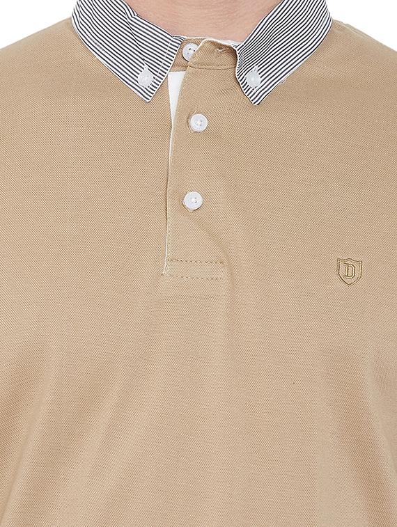 beige solid collared t-shirt - 17453685 - Zoom Image - 5
