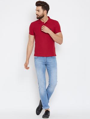 maroon solid polo t-shirt - 17453738 - Standard Image - 4