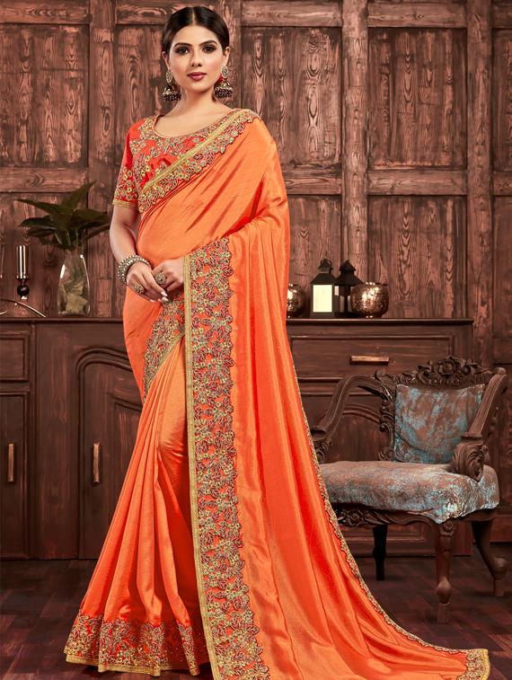 solid bordered saree with blouse - 17453819 - Zoom Image - 1