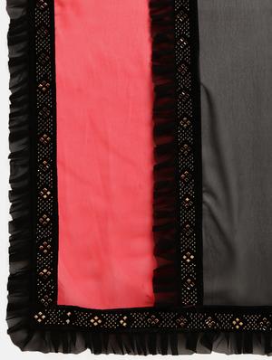 solid bordered ruffled saree with blouse - 17454243 - Standard Image - 5