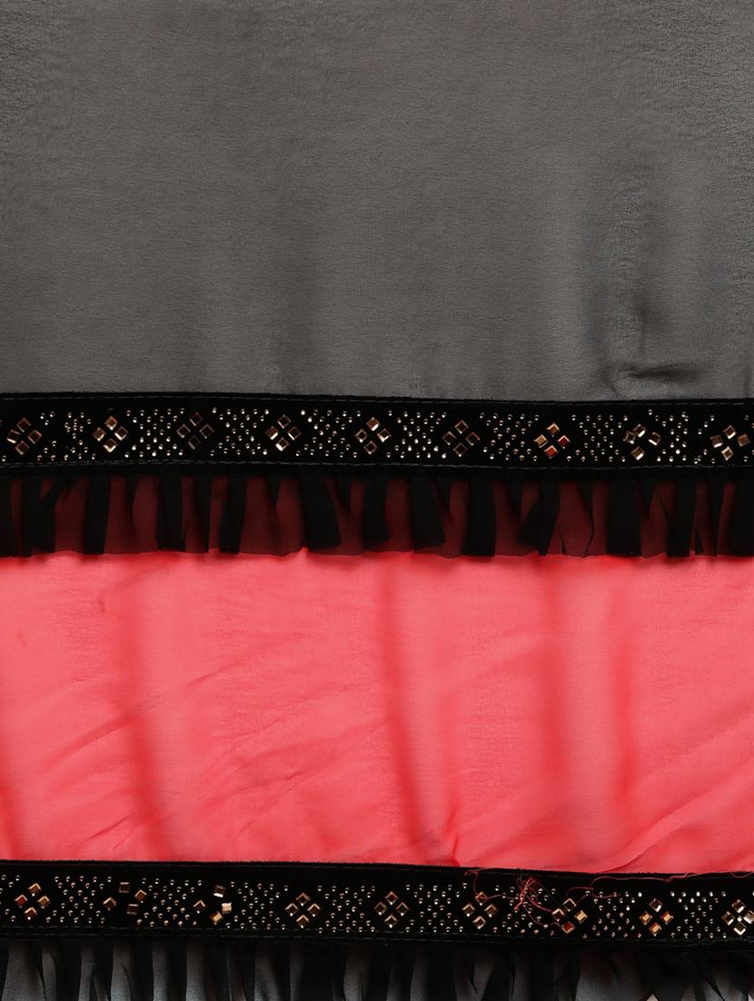 solid bordered ruffled saree with blouse - 17454243 - Zoom Image - 4