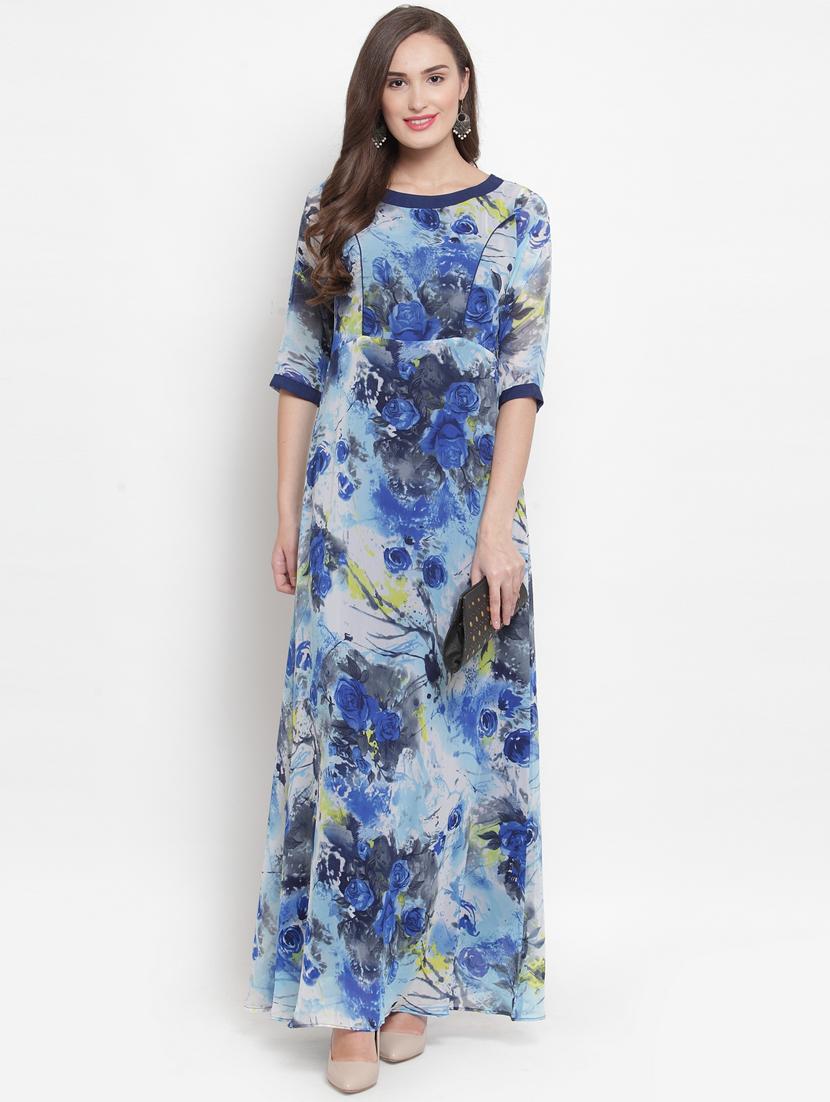 boat neck floral a-line dress - 17454554 - Zoom Image - 1