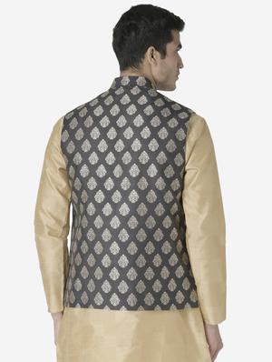black jacquard silk blend nehru jacket - 17454566 - Standard Image - 3