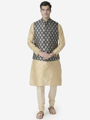 black jacquard silk blend nehru jacket - 17454566 - Standard Image - 4