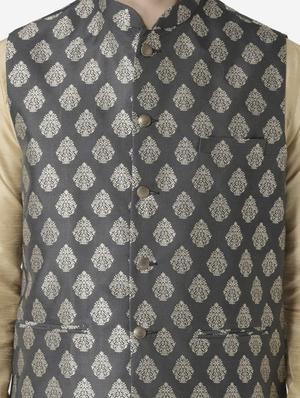 black jacquard silk blend nehru jacket - 17454566 - Standard Image - 5