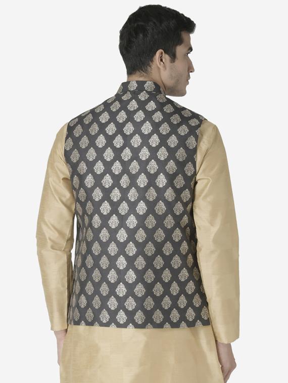 black jacquard silk blend nehru jacket - 17454566 - Zoom Image - 3