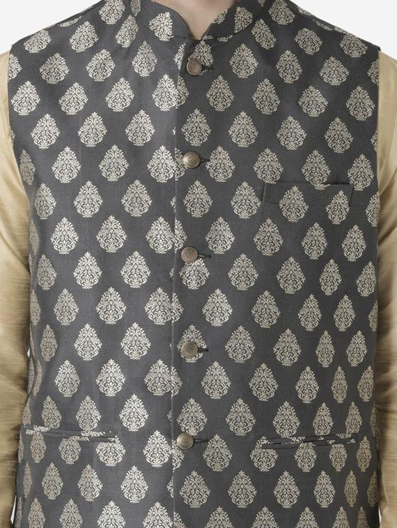black jacquard silk blend nehru jacket - 17454566 - Zoom Image - 5