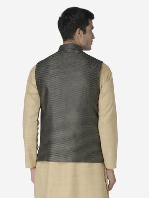 black jacquard silk blend nehru jacket - 17454576 - Standard Image - 3