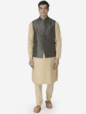 black jacquard silk blend nehru jacket - 17454576 - Standard Image - 4