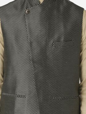 black jacquard silk blend nehru jacket - 17454576 - Standard Image - 5