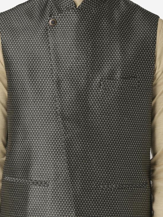 black jacquard silk blend nehru jacket - 17454576 - Zoom Image - 5