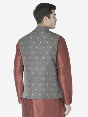 black jacquard silk blend nehru jacket - 17454611 - Standard Image - 3