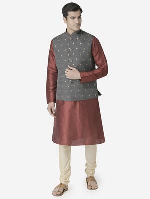 black jacquard silk blend nehru jacket - 17454611 - Standard Image - 4