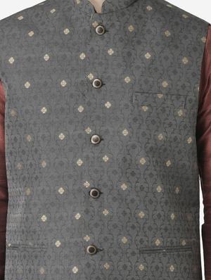 black jacquard silk blend nehru jacket - 17454611 - Standard Image - 5