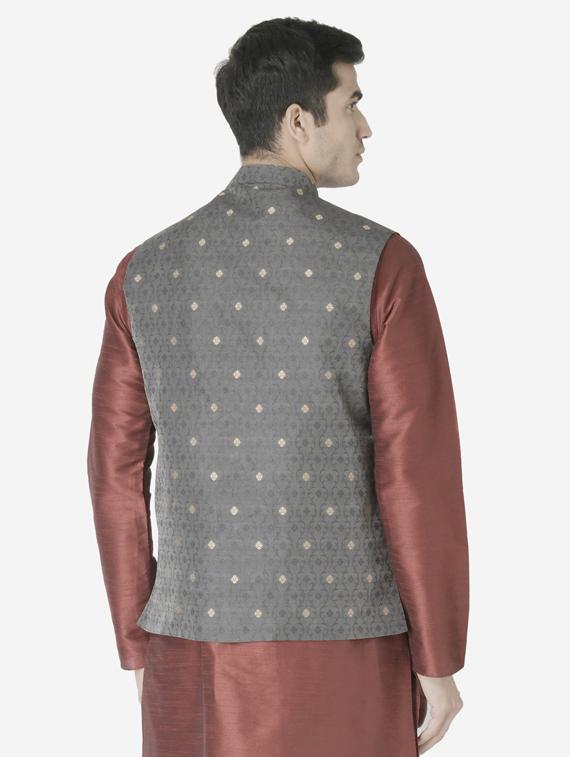 black jacquard silk blend nehru jacket - 17454611 - Zoom Image - 3