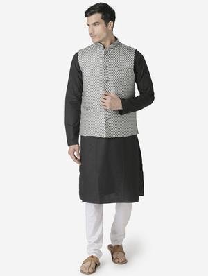 black jacquard silk blend nehru jacket - 17454618 - Standard Image - 4