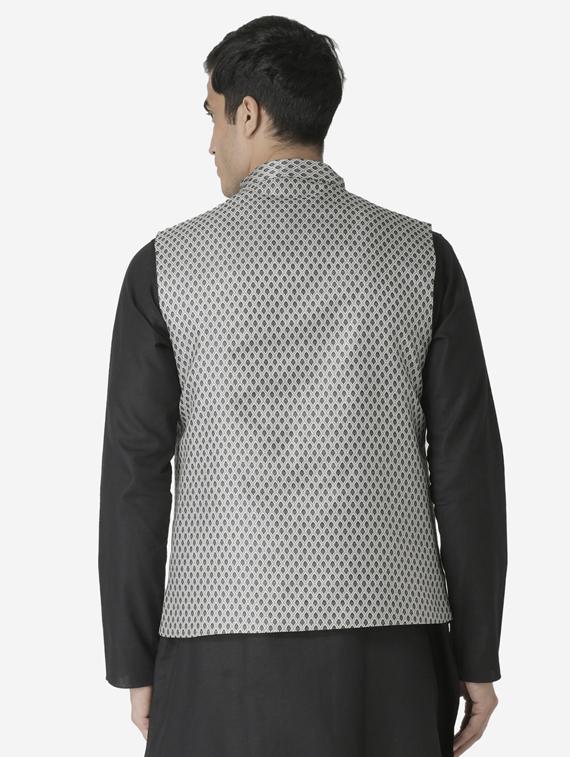 black jacquard silk blend nehru jacket - 17454618 - Zoom Image - 3