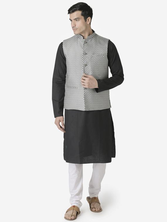 black jacquard silk blend nehru jacket - 17454618 - Zoom Image - 4