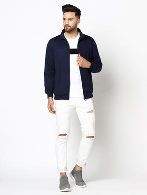 navy blue solid fleece sweatshirt - 17454670 - Standard Image - 3