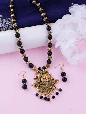 black gold brass long necklace - 17456159 - Standard Image - 2