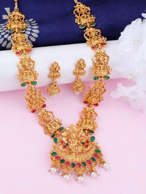 gold brass long necklace - 17456164 - Standard Image - 2