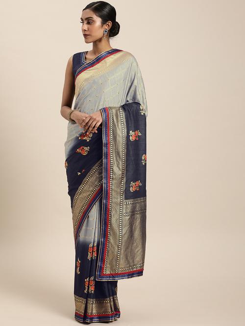 floral pochampalli saree with blouse - 17456301 - Standard Image - 1