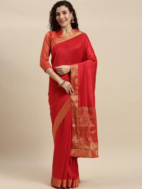 solid pochampalli saree with blouse - 17456317 - Standard Image - 1