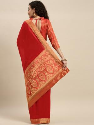 solid pochampalli saree with blouse - 17456317 - Standard Image - 2