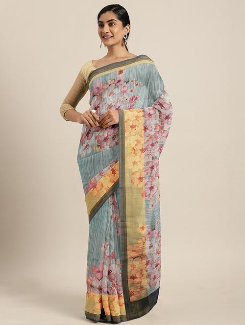 floral pochampalli saree with blouse - 17456365 - Standard Image - 1